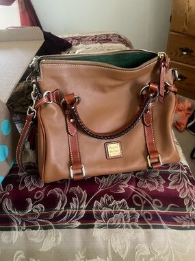 Dooney & Bourke Brown/Tan Leather Shoulder Bag with Green Lining